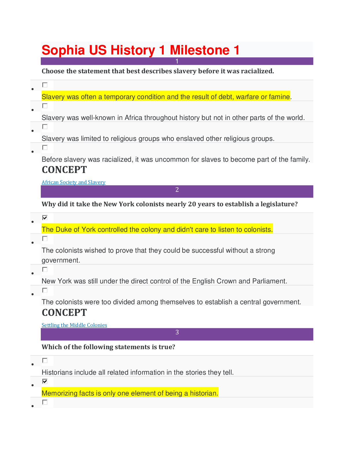 Sophia US History 1 Milestone 1 Questions And Answers | ScholarFriends