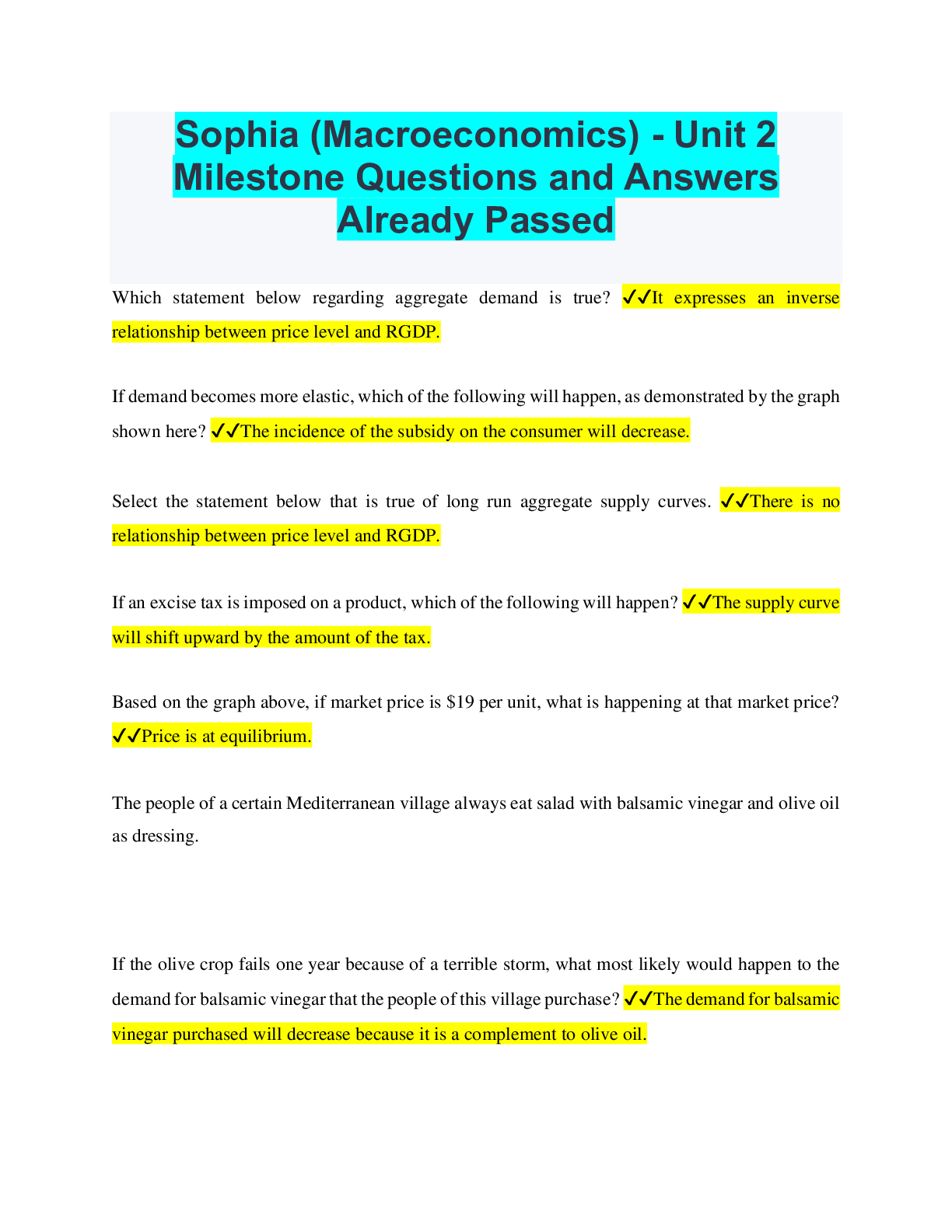 Sophia (Macroeconomics) - Unit 2 Milestone Questions and Answers Alr ...