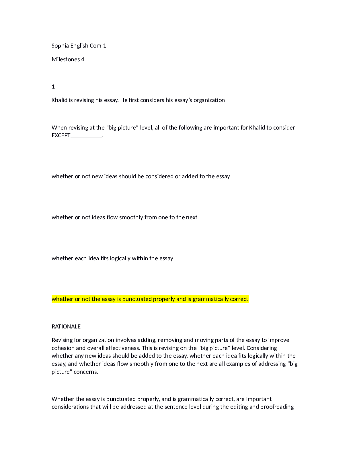 Preview of Sophia English Com 1 Milestones 4 Part 2. Kaplan University