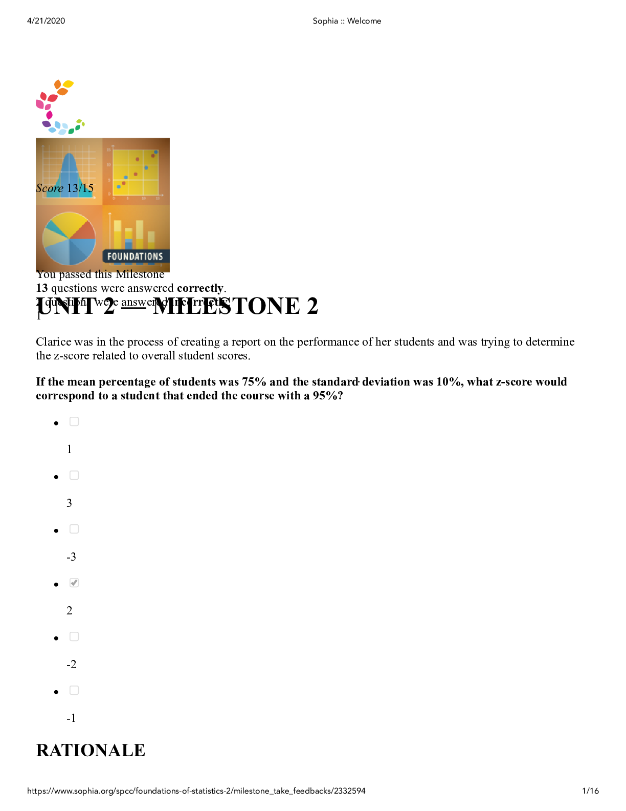 Preview image for SOPHIA Foundations of statistics- Unit 2 milestone 2