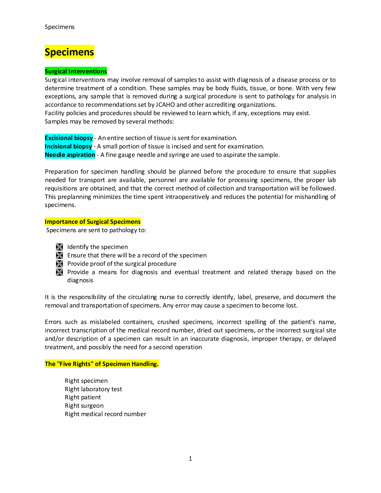 Preview image of BIO 1030 - Specimens Study Guide document
