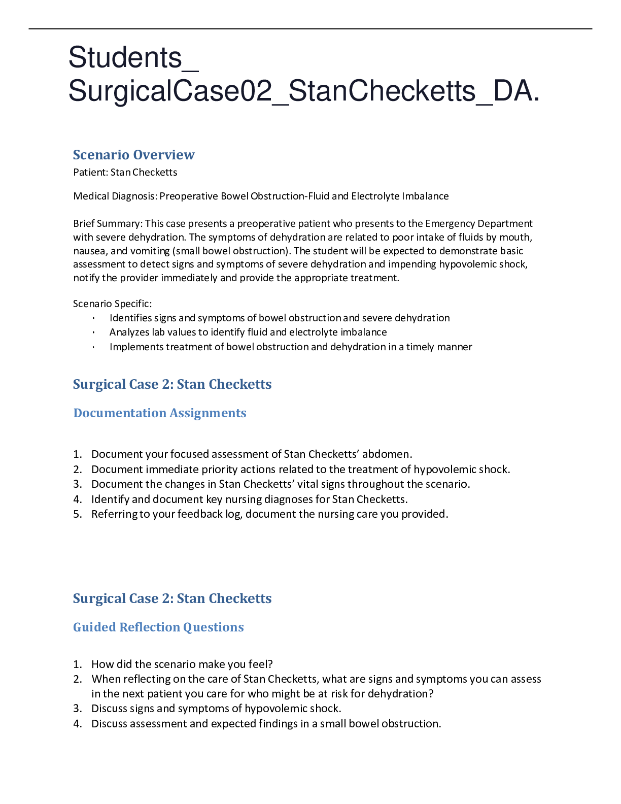 Preview image of Students_ SurgicalCase02_StanChecketts_DA.,WELL EXPLAINED GRADED A. document