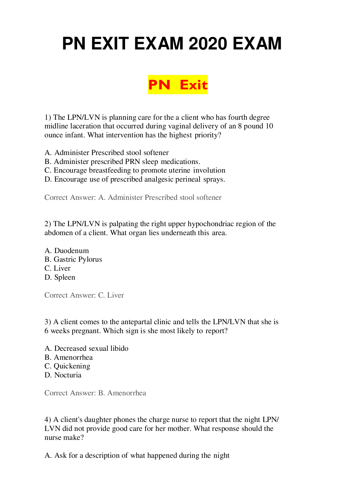 Preview image for PN EXIT EXAM 2020 EXAM