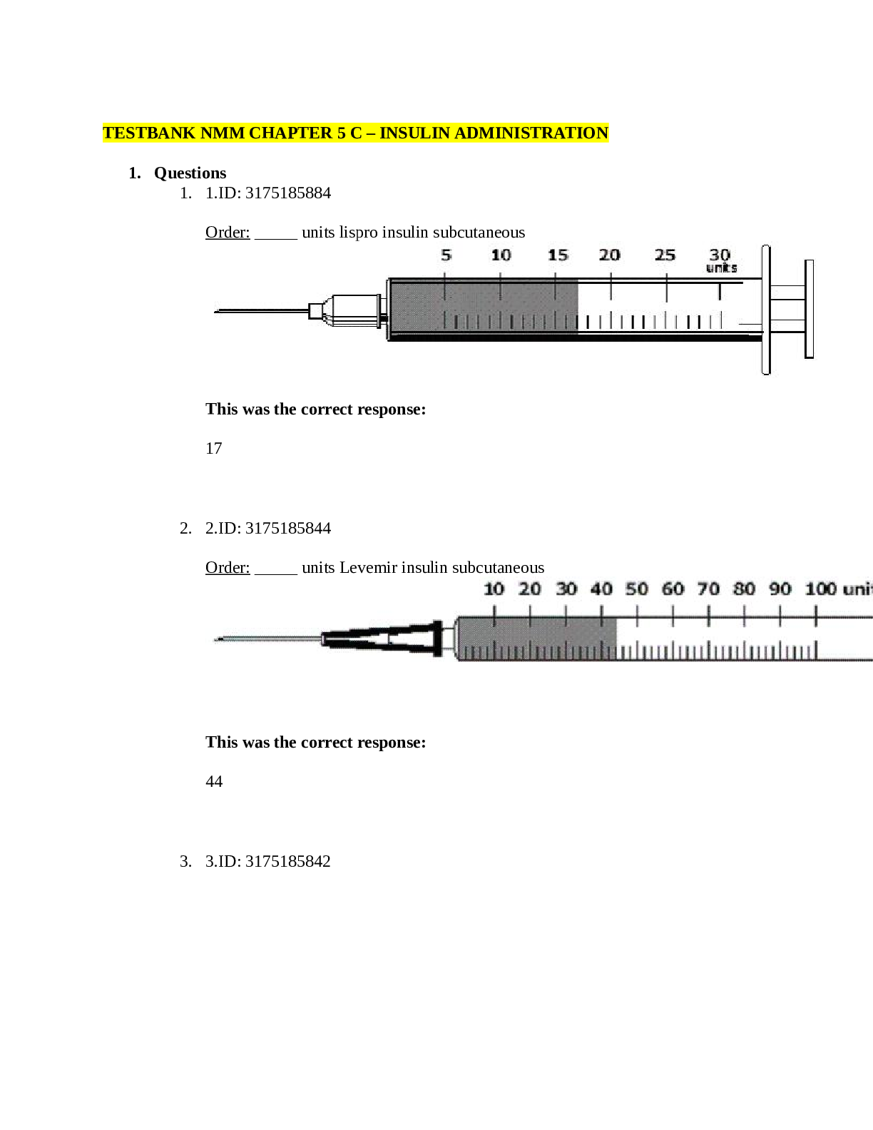 Preview image of TESTBANK NMM CHAPTER 5 C – INSULIN ADMINISTRATION document