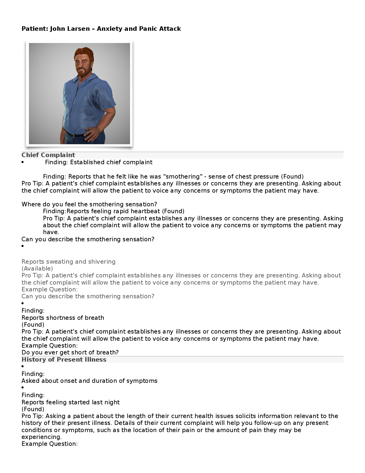 Recommended document preview for John Larsen Shadow Health Anxiety and Panic Attack COMPLETE SOLUTION