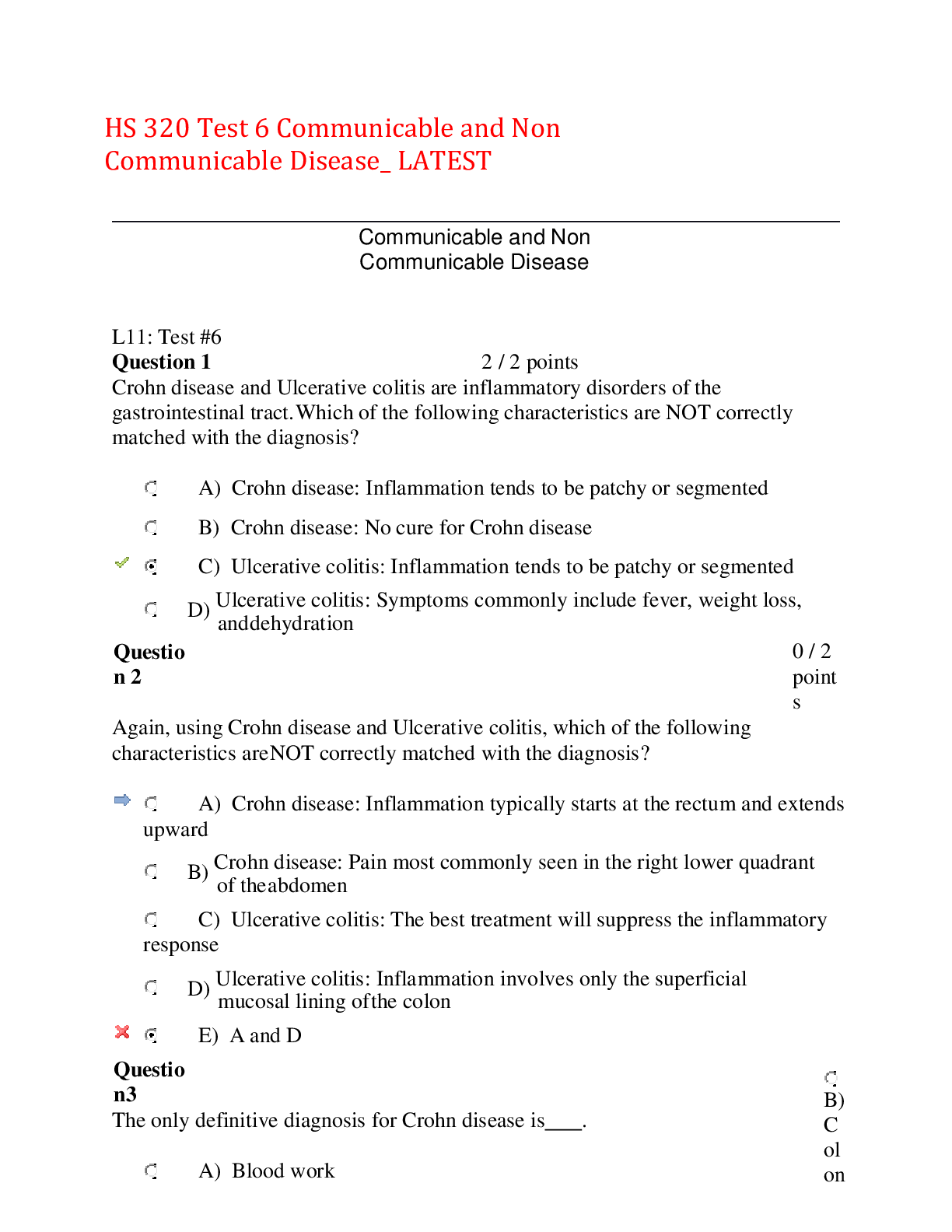 Preview image for HS 320 Test 6 Communicable and Non Communicable Disease_ LATEST,100% CORRECT