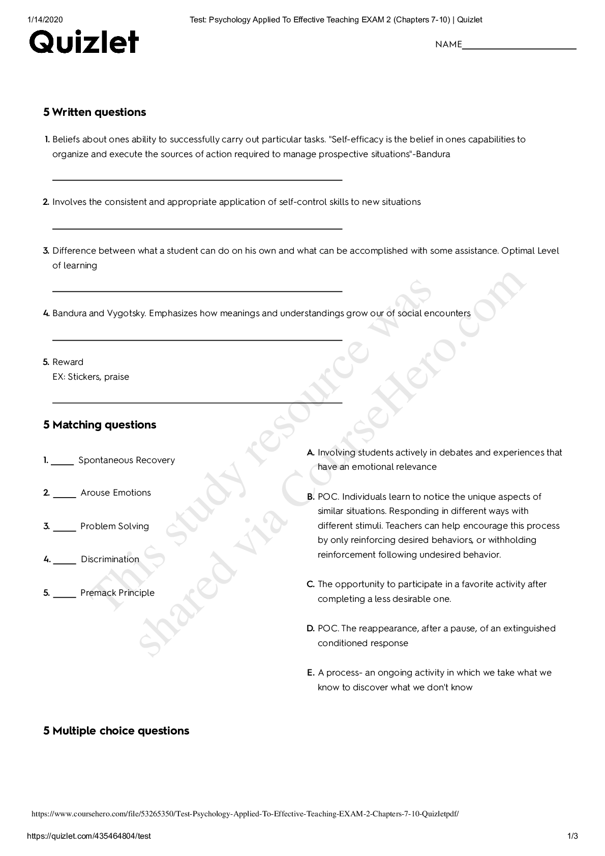 Preview image for Test_ Psychology Applied To Effective Teaching EXAM 2 (Chapters 7-10) _ Quizlet