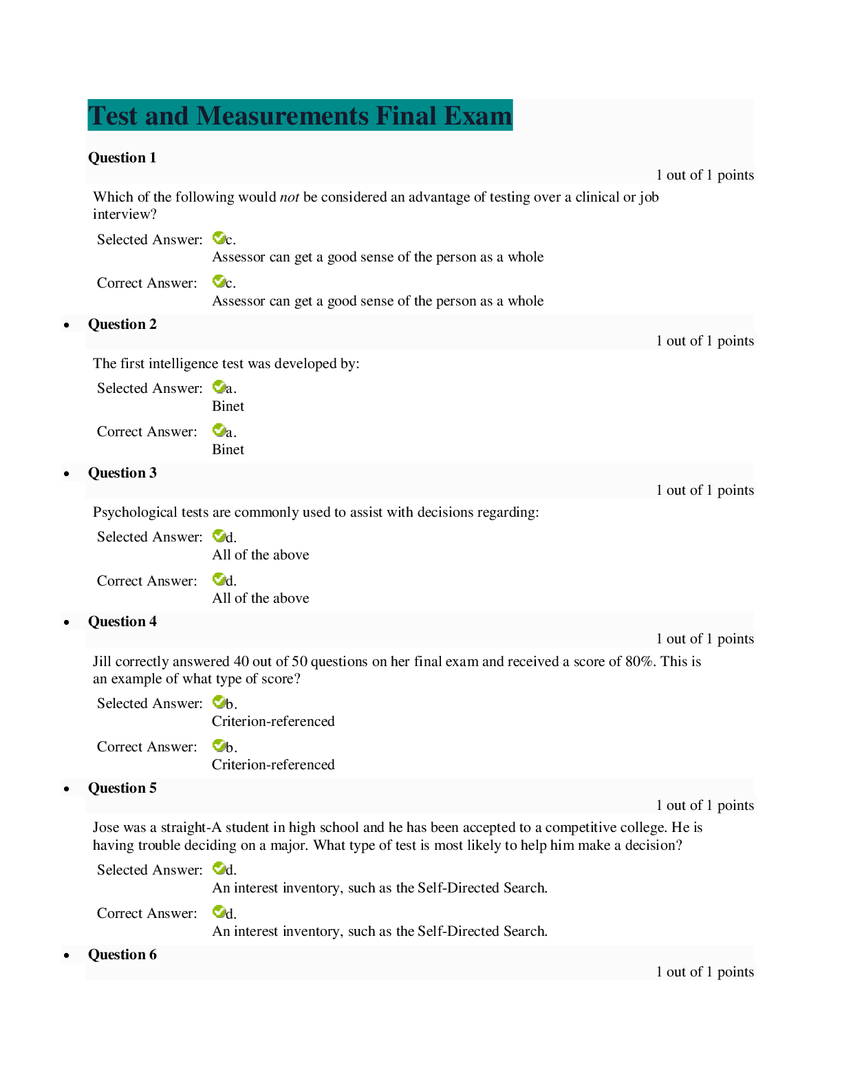 Preview image of CPSY 8613 - Test and Measurements Final Exam - Rated A document