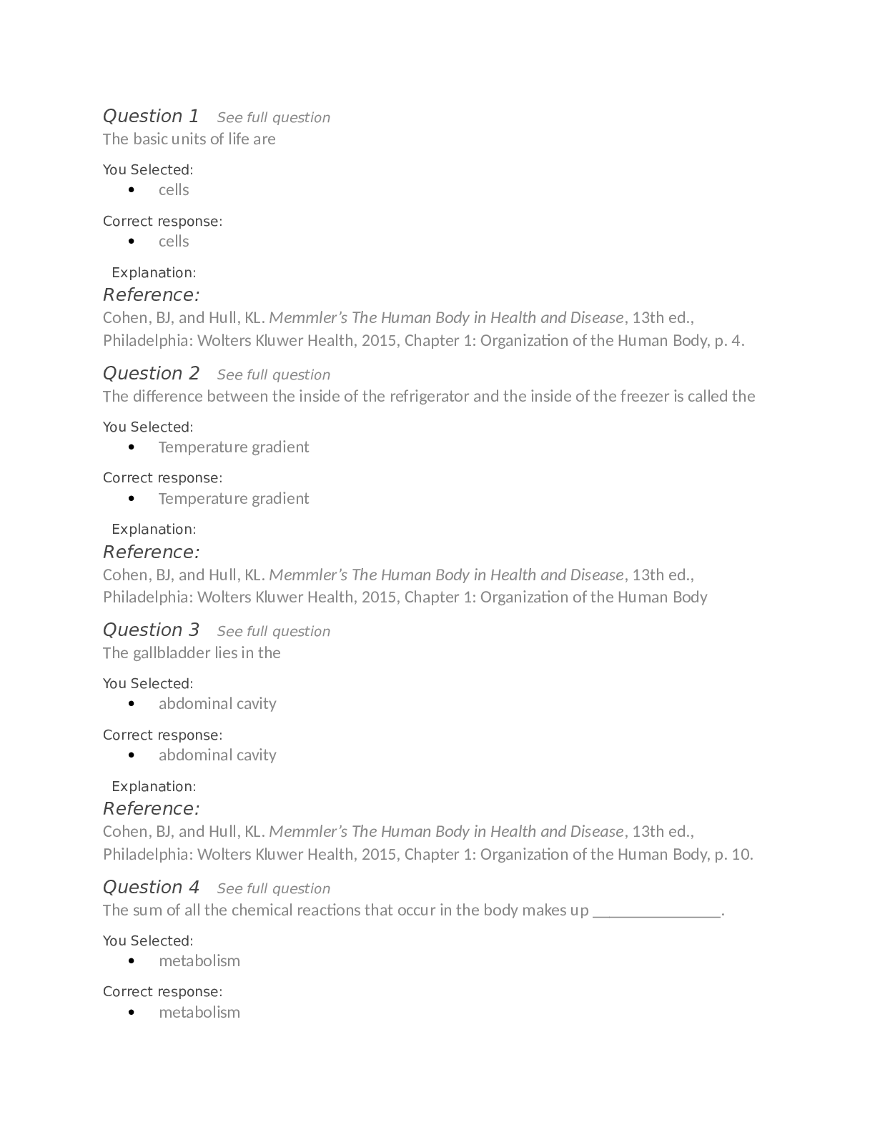 Testbank Chapter 1 Organization of the Human Body - Scholarfriends