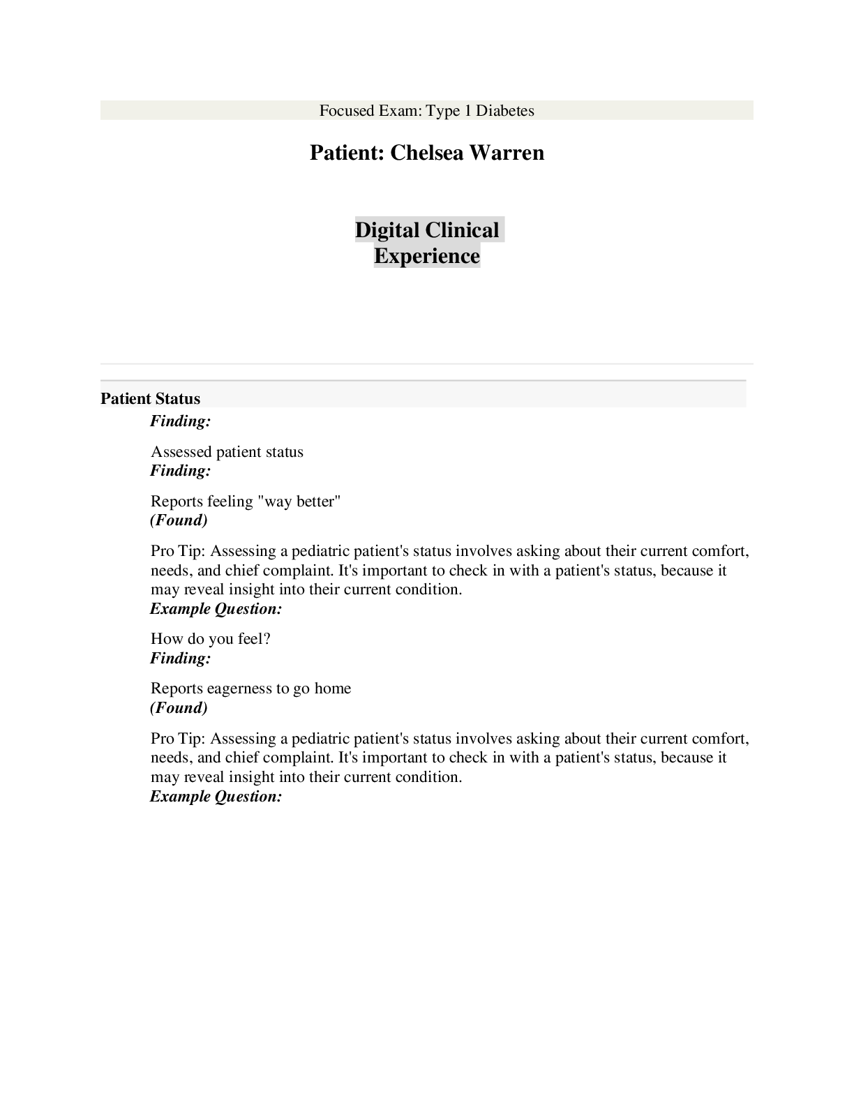 Preview image of Type 1 Diabetes ResultsFocused Exam document