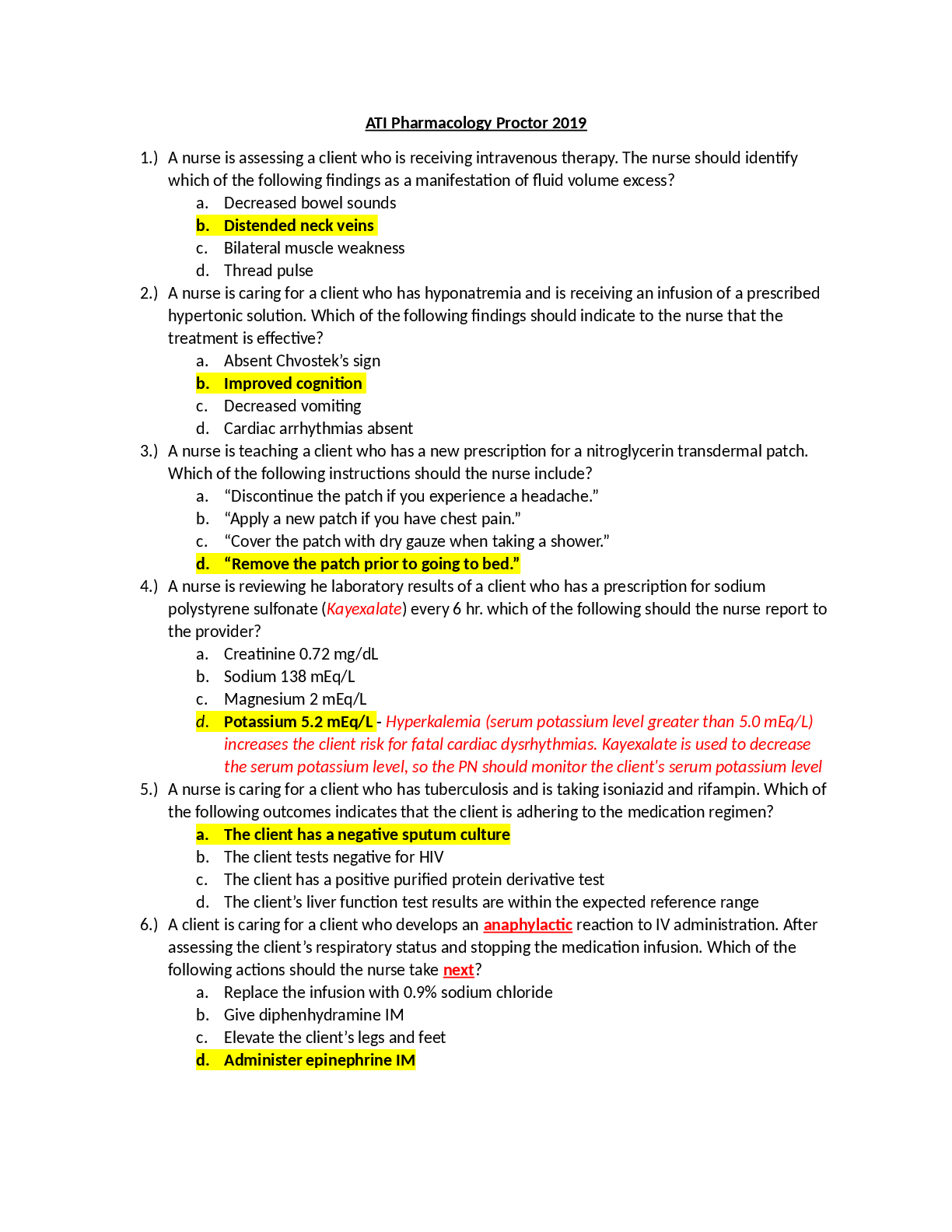 Preview of ATI Pharmacology Proctor 2019 | 100% CORRECT ANSWERS RATED A+ GUIDE