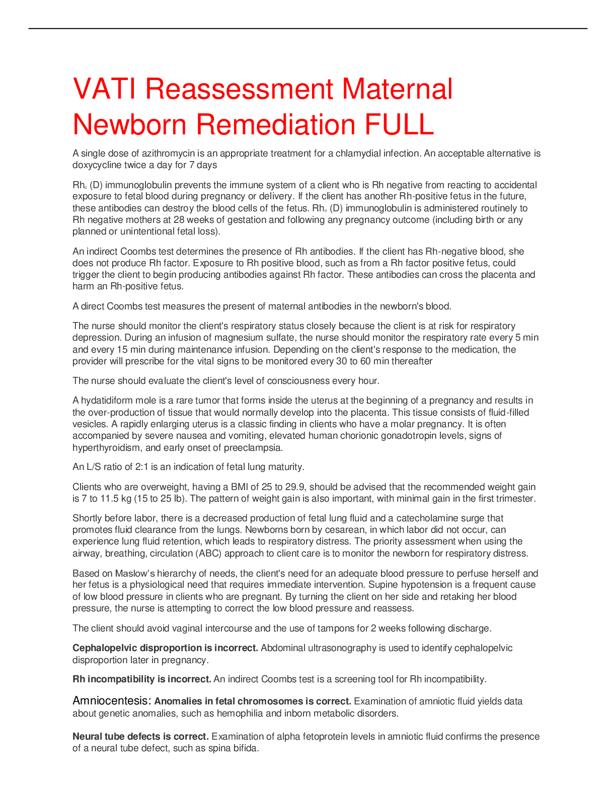 Preview image for VATI Reassessment Maternal Newborn Remediation FULL