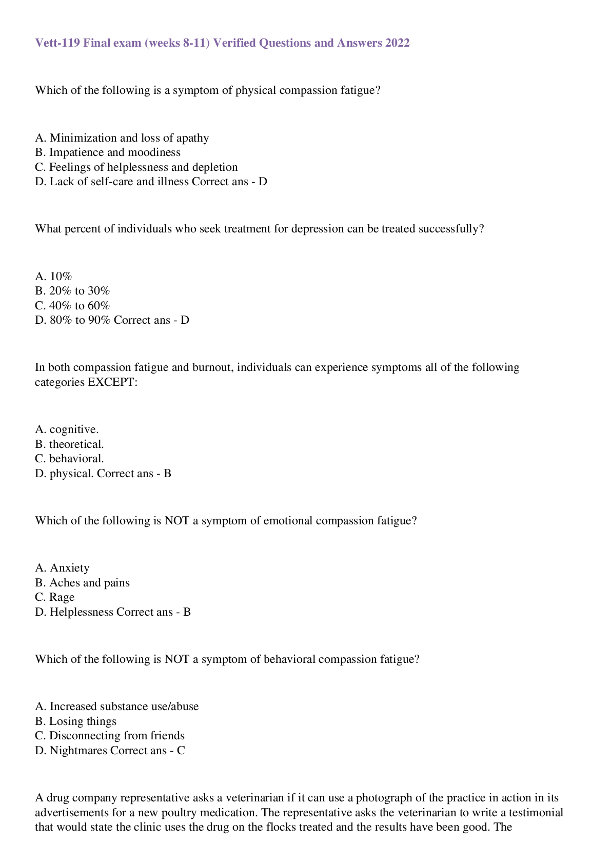 Preview image for Vett-119 Final exam (weeks 8-11) Verified Questions and Answers 2022