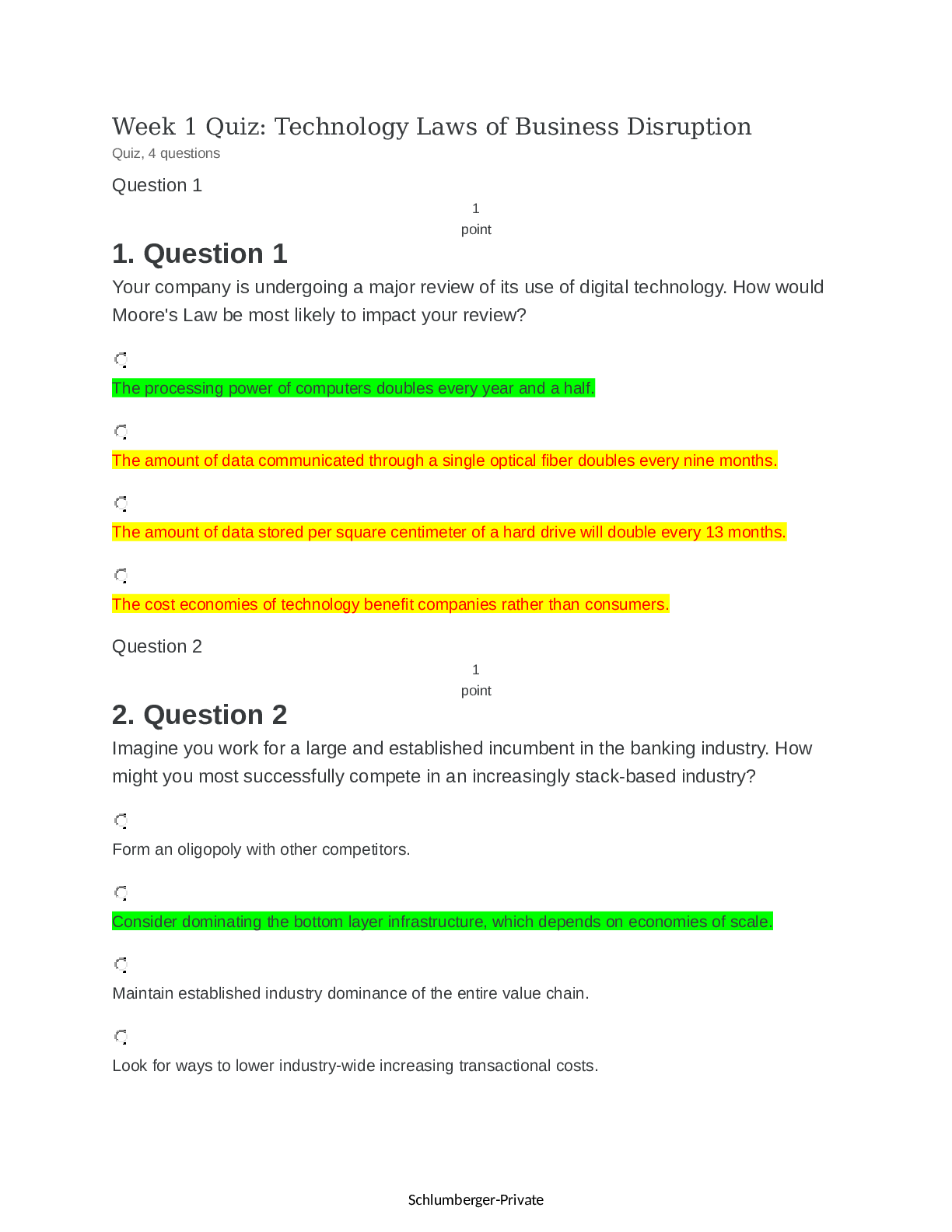 Preview of Wharton Coursera Business Strategy Quiz - Week 1-4 Questions and Answers