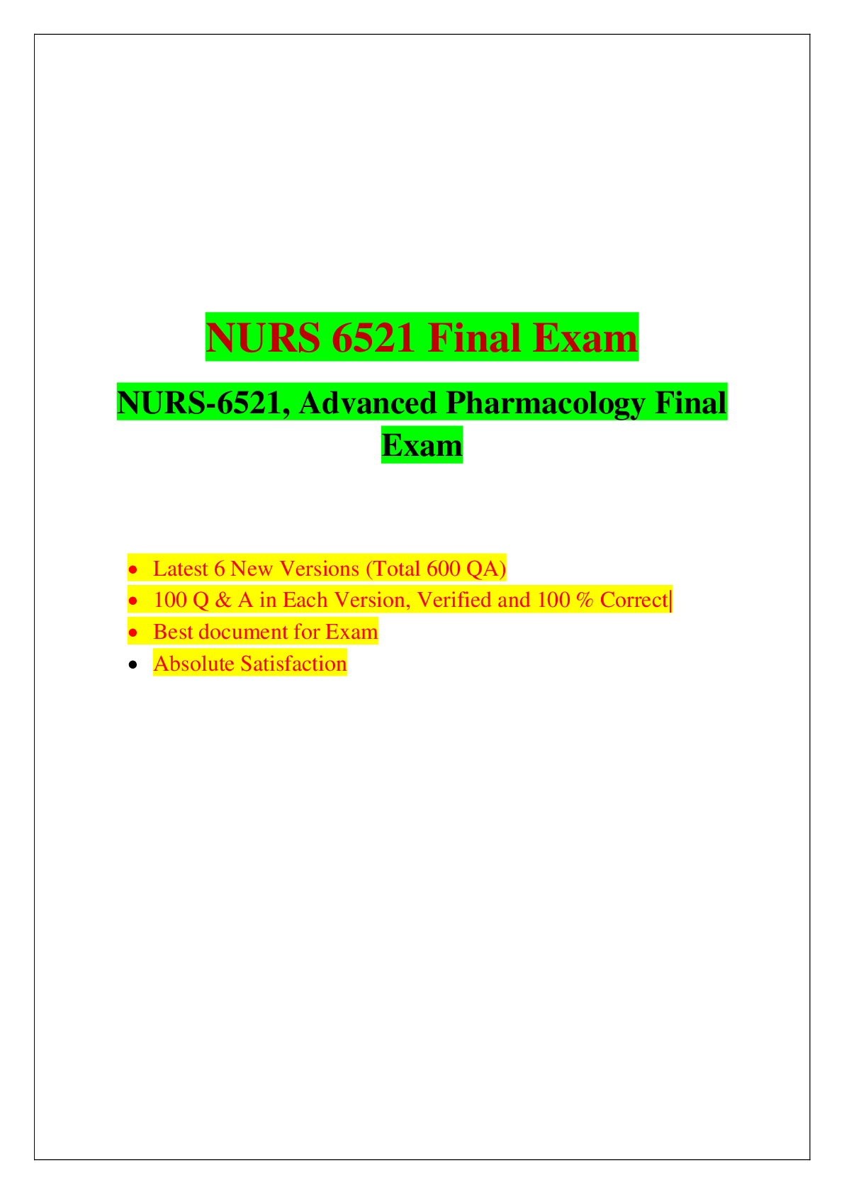 Preview image for NURS 6521 Final Exam NURS-6521, Advanced Pharmacology Final Exam