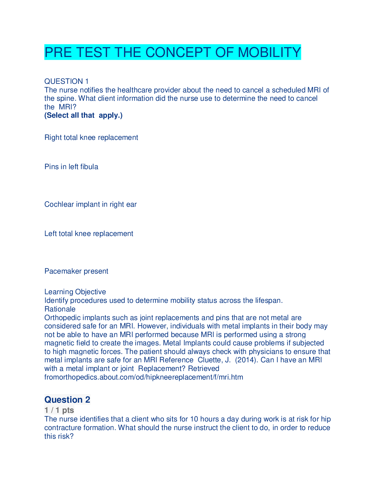 Preview image for PRE TEST THE CONCEPT OF MOBILITY NEW 2021 PRETEST GRADED A