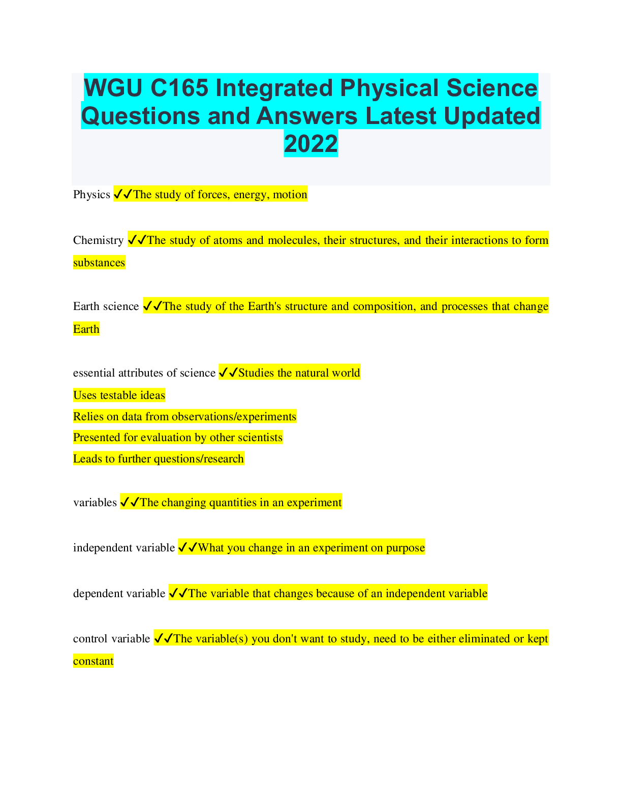 WGU C165 BUNDLED EXAM QUESTIONS AND ANSWERS ALREADY PASSED - Scholarfriends