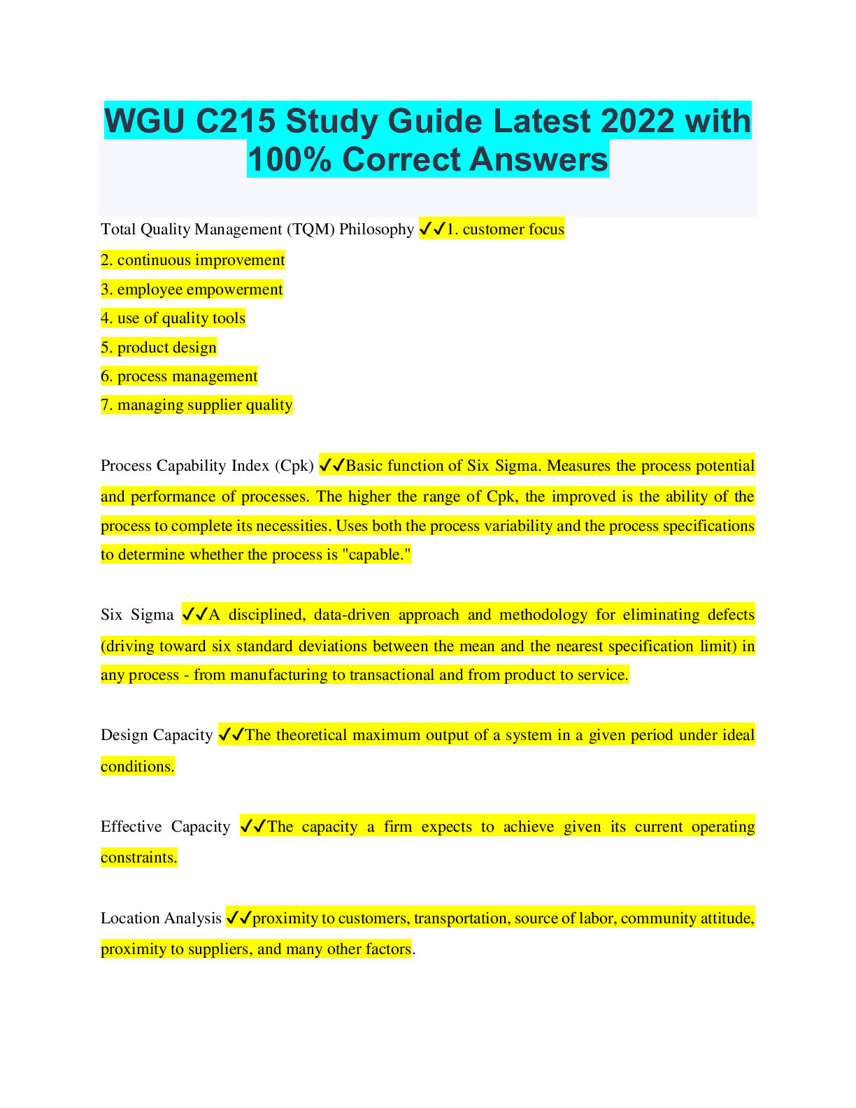 WGU C215 Study Guide Latest 2022 with 100% Correct Answers | ScholarFriends