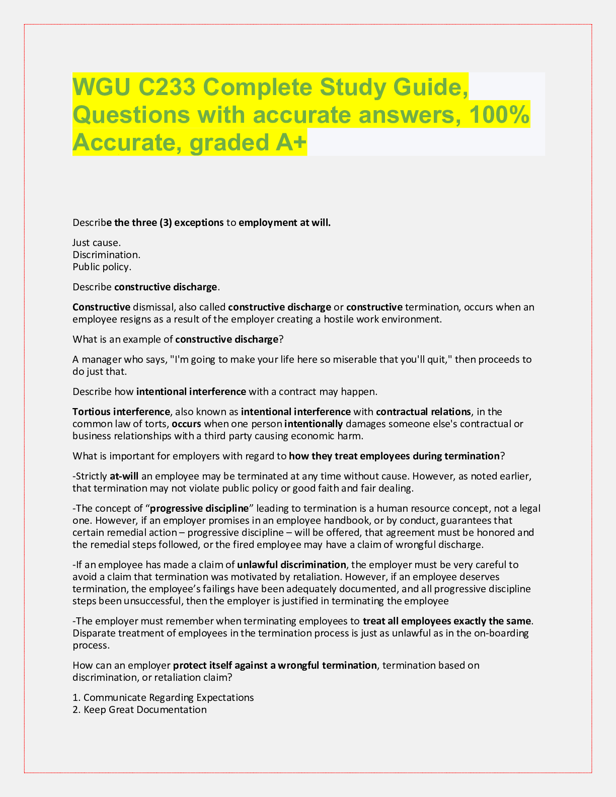 Completed Study Guide WGU C233 Complete Study Guide, Questions with accurate answers, 100% ...