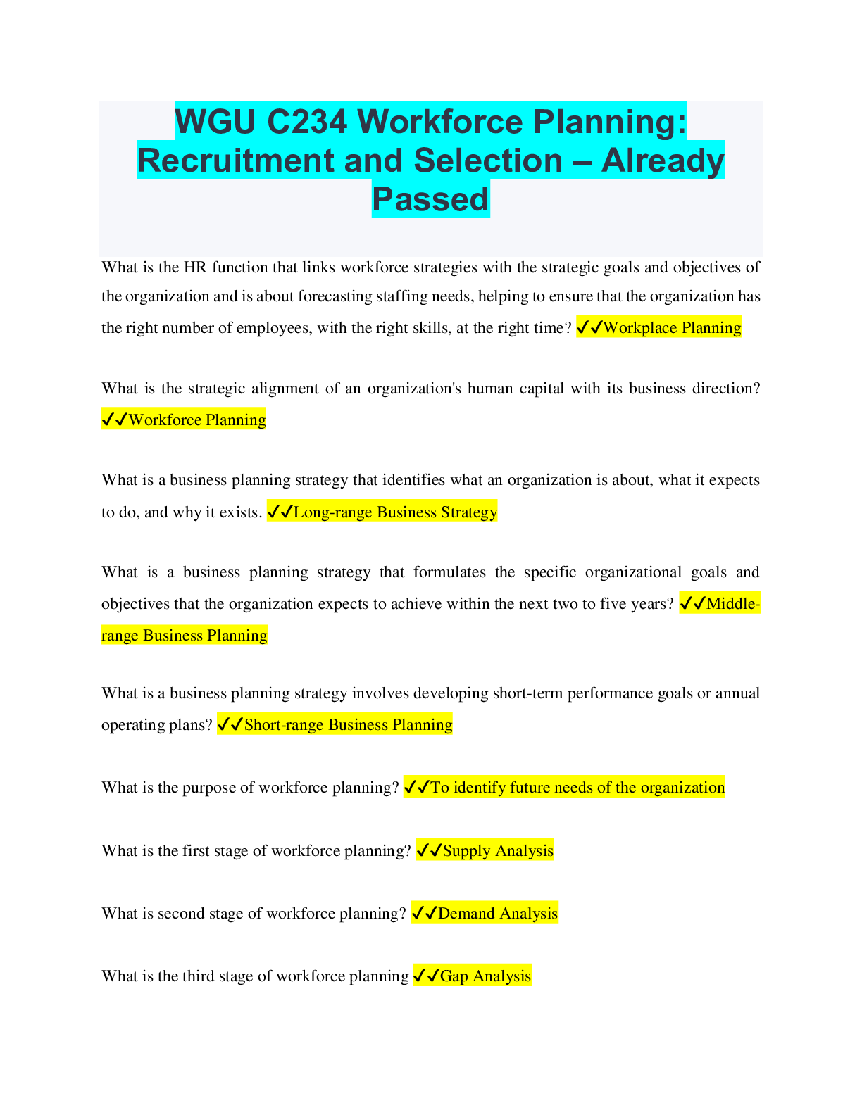 WGU C234 Workforce Planning: Recruitment and Selection – Already Passed ...