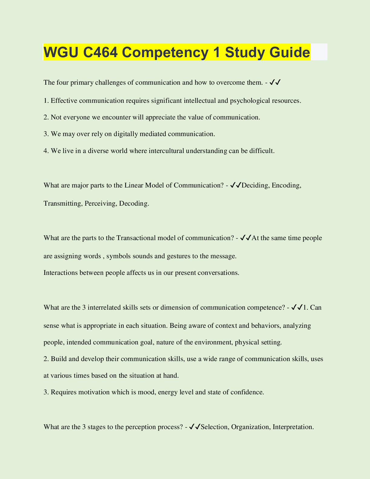 WGU C464 Competency 1 Study Guide | Questions with 100% Correct Answers ...