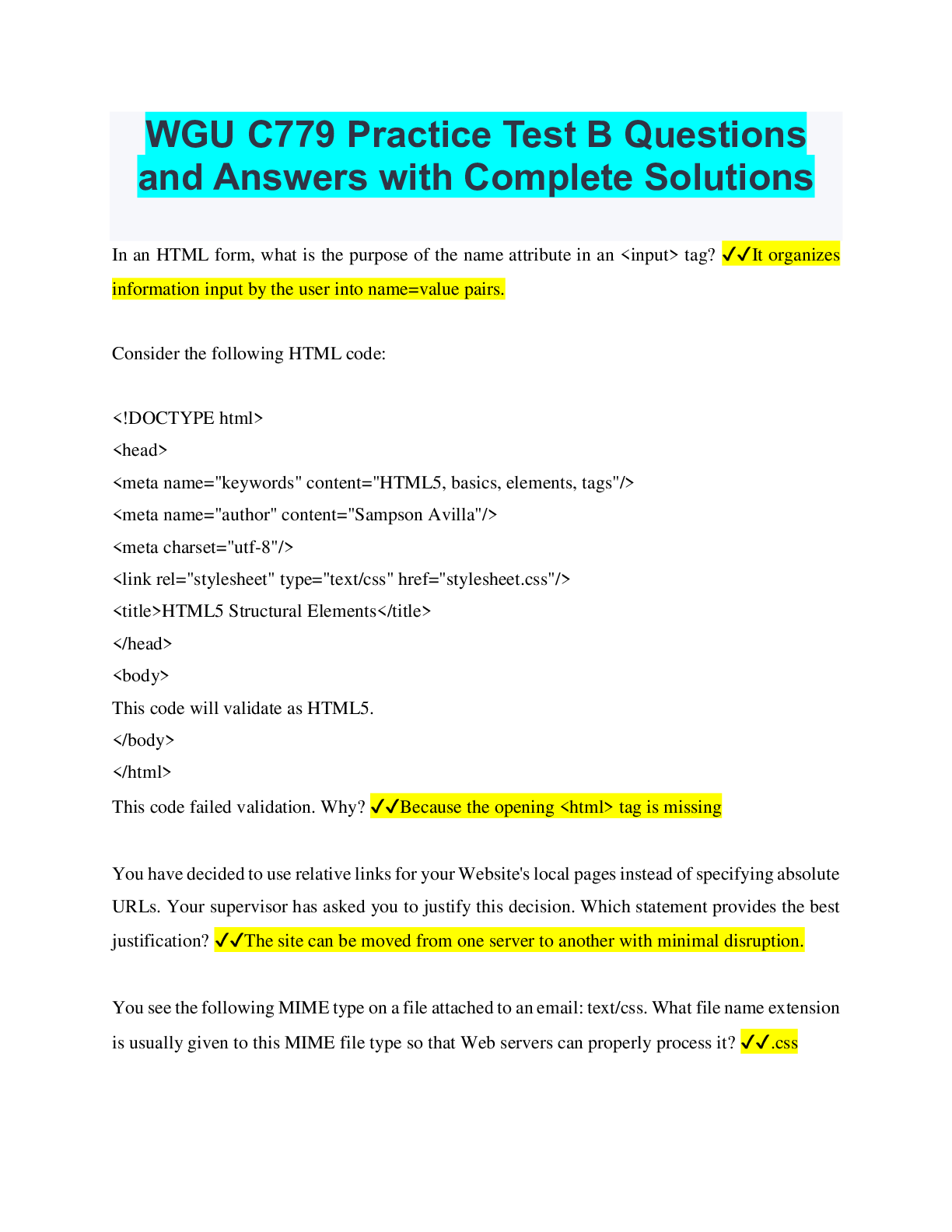WGU C779 Practice Test B Questions and Answers with Complete Solutio ...