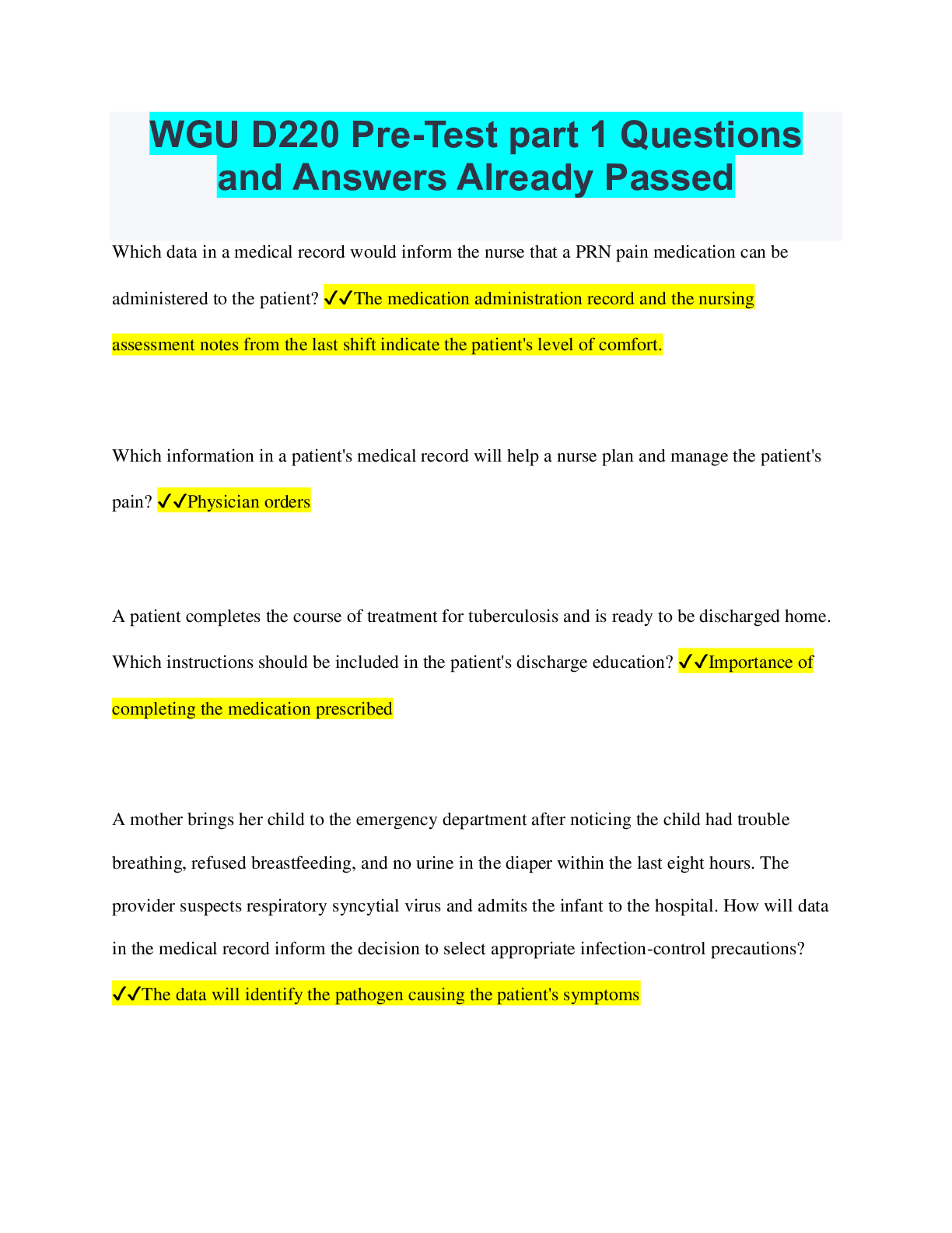 WGU D220 Pre-Test part 1 Questions and Answers Already Passed ...