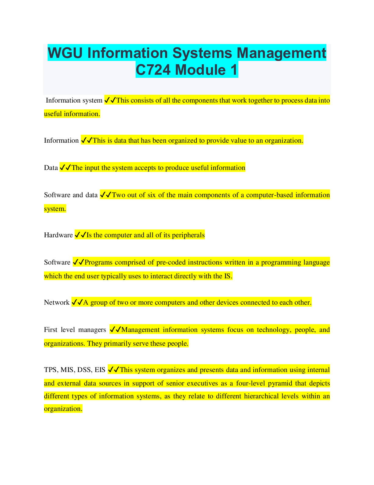 WGU Information Systems Management C724 Module 1 - Scholarfriends