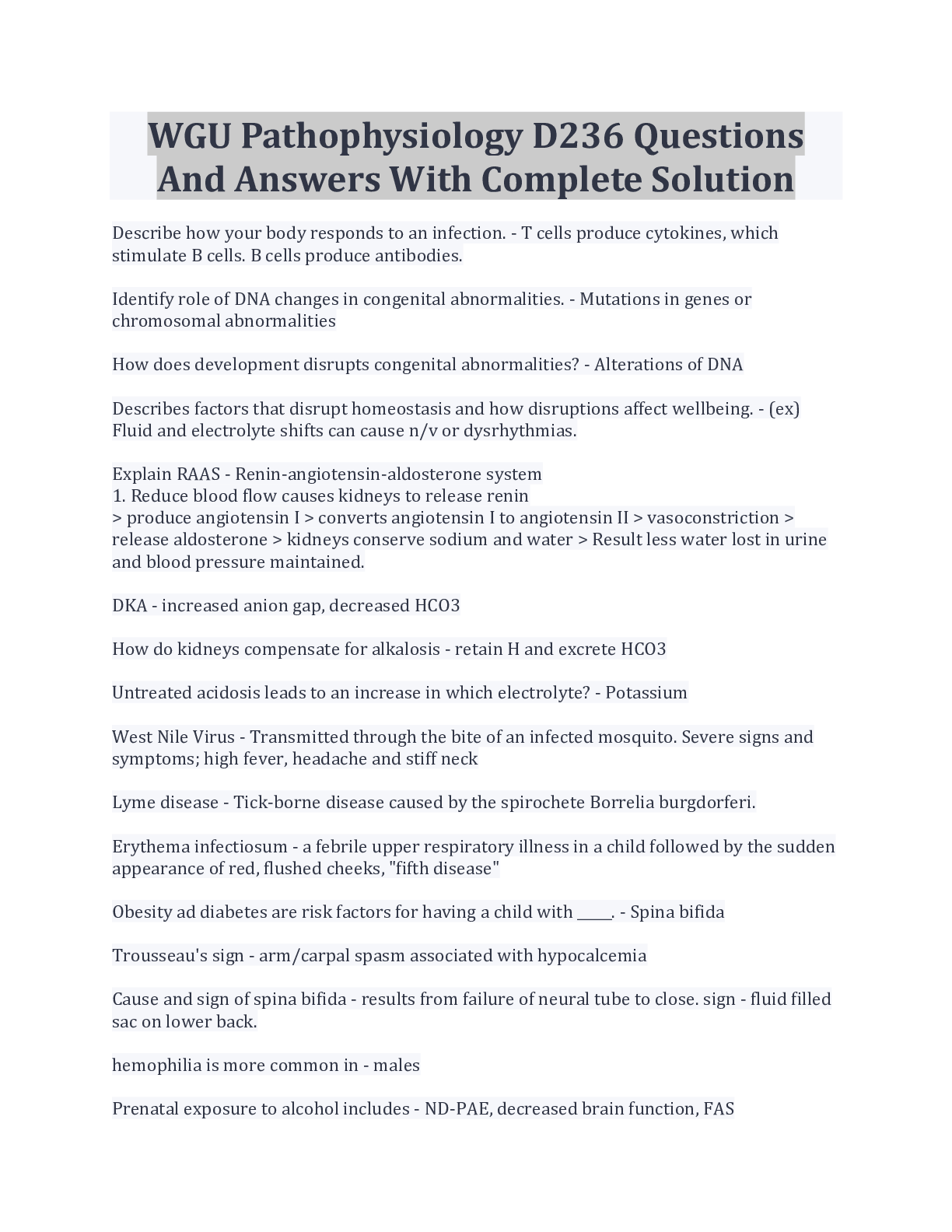 WGU Pathophysiology D236 Questions And Answers With Complete Solutio ...