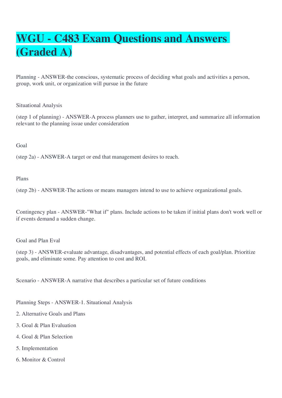 Preview image for WGU - C483 Exam Questions and Answers (Graded A)