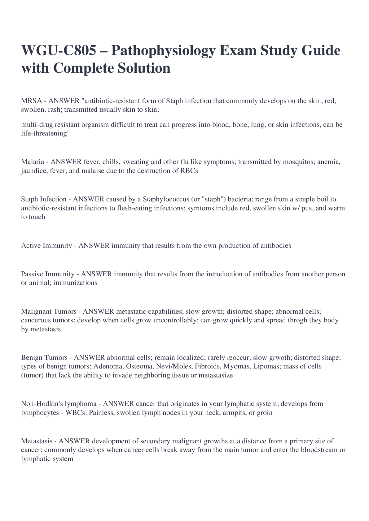 Preview image for WGU-C805 – Pathophysiology Exam Study Guide with Complete Solution