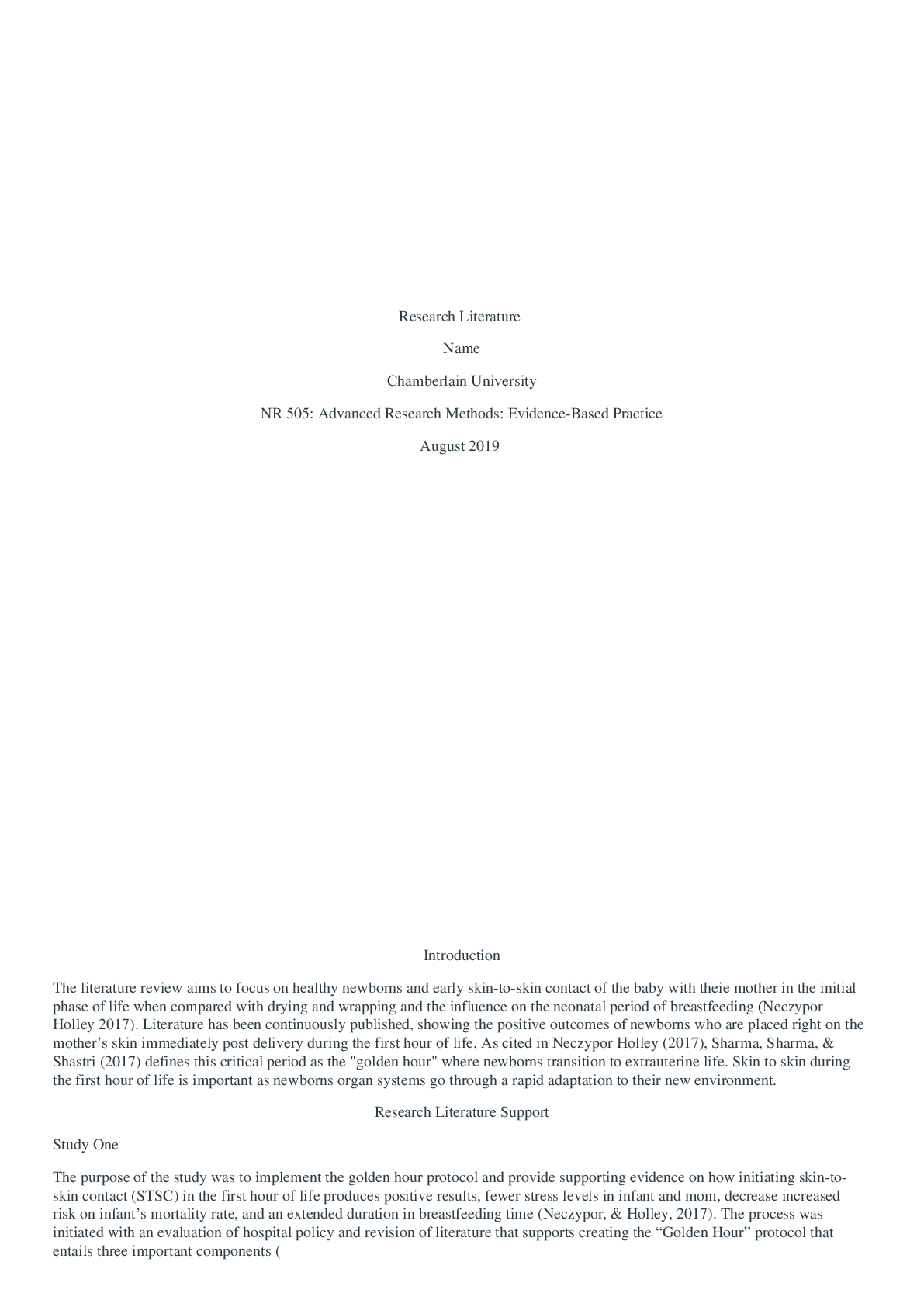 Preview image of Research Literature - NR 505: Advanced Research Methods: Evidence-Based Practice document