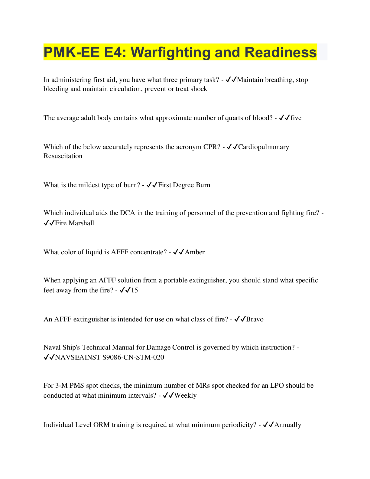 Preview image for PMK-EE E4: Warfighting and Readiness | 55 Questions with 100% Correct Answers| with COMPLETE SOLUTION