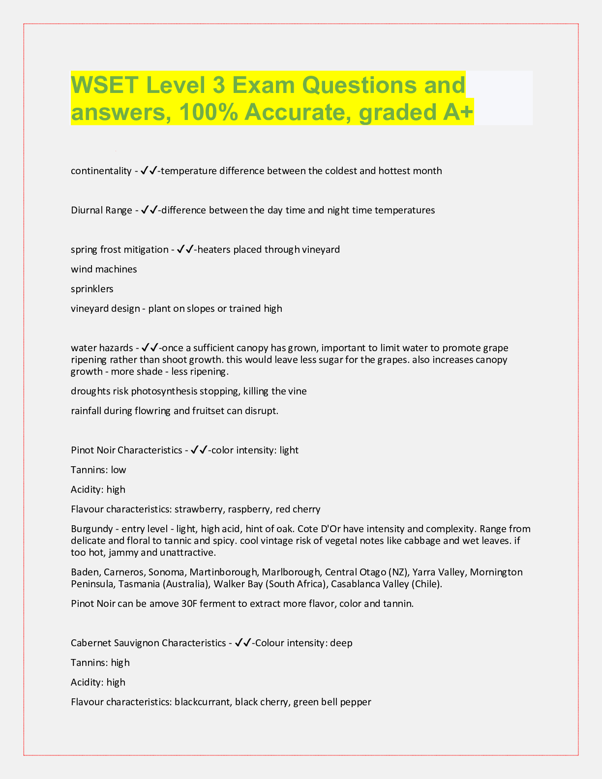 WSET Level 3 Exam Questions and answers, 100% Accurate, graded A+ ...