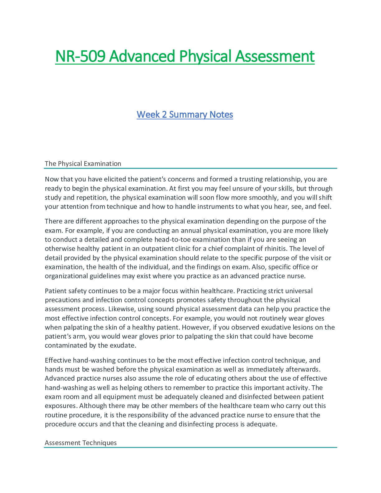NR509 / NR 509 Week 2 Summary Notes (Latest): Advanced Physical ...