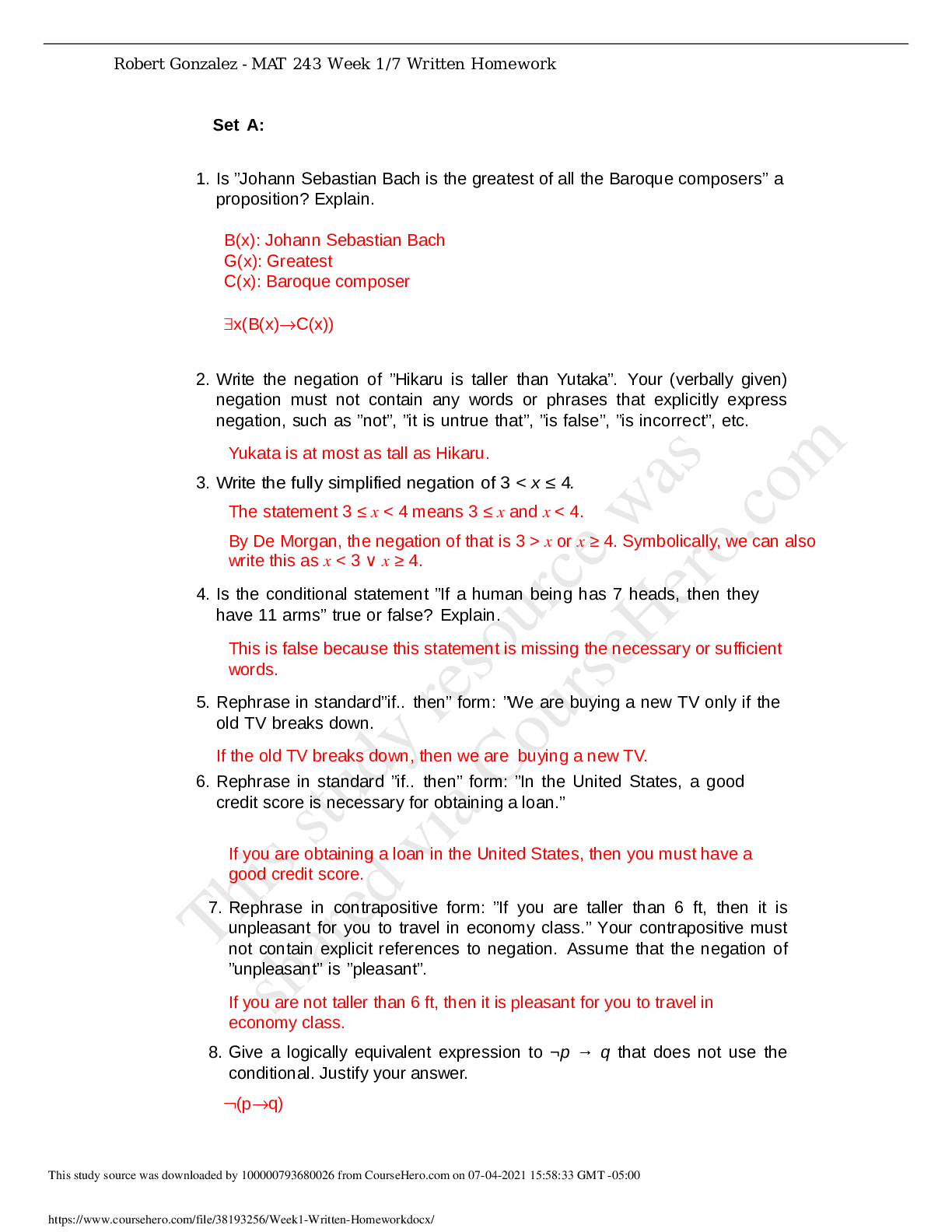 Preview of Arizona State University MAT 243 Week1_Written Homework-QUESTIONS WITH VERIFIED ANSWERS