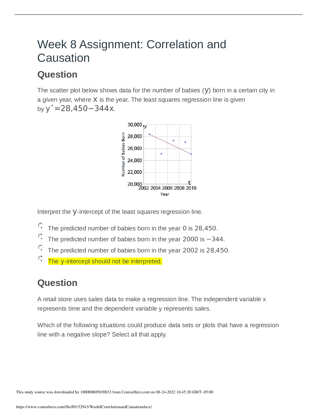 Preview image of MATH 225 Week 8 Correlation and Causation Exam document