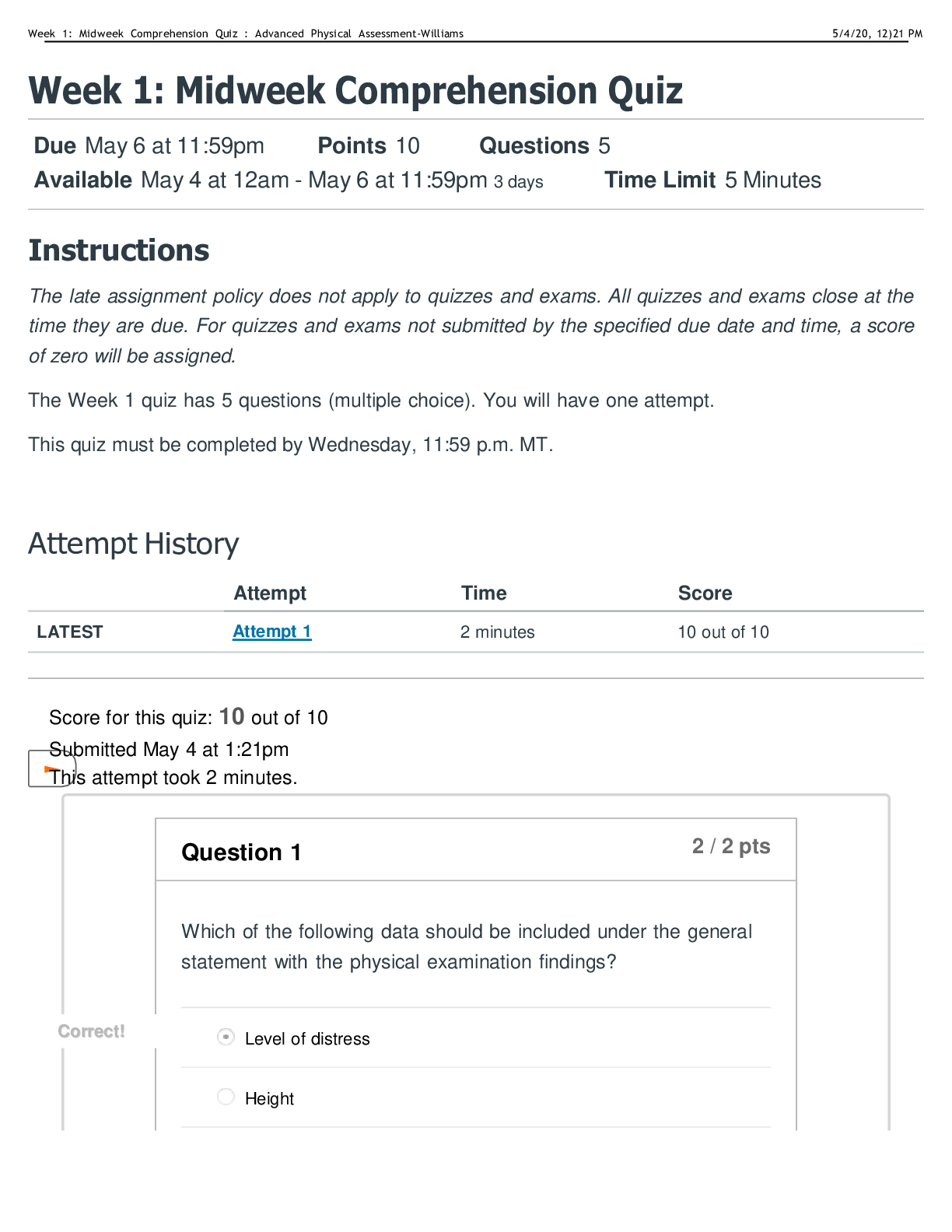 Preview image for NR 509 Week 1: Midweek Comprehension Quiz_Larest Questions with Verified Answers | Chamberlain College of Nursing