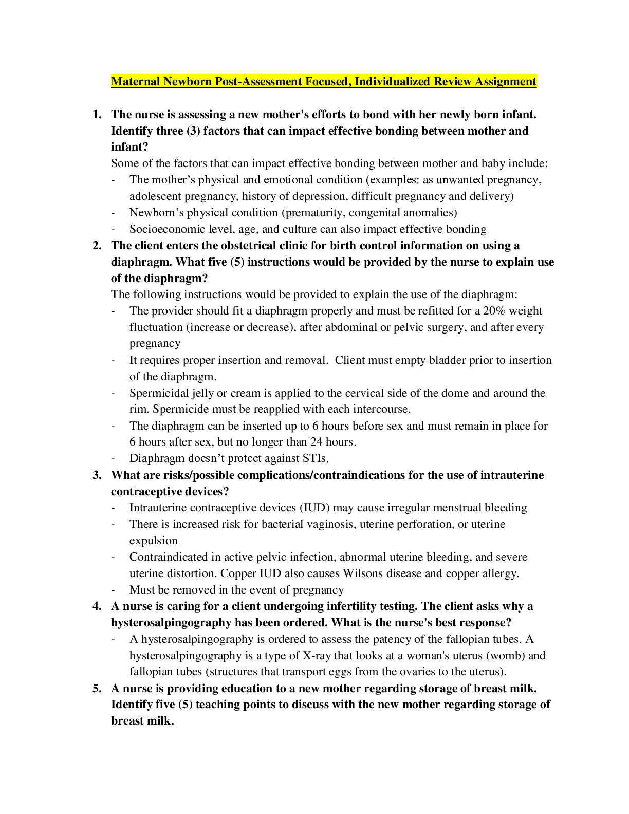 Preview image of NR 446 Week 4 Maternal Newborn Post-Assessment Focused, Individualized Review Assignment document