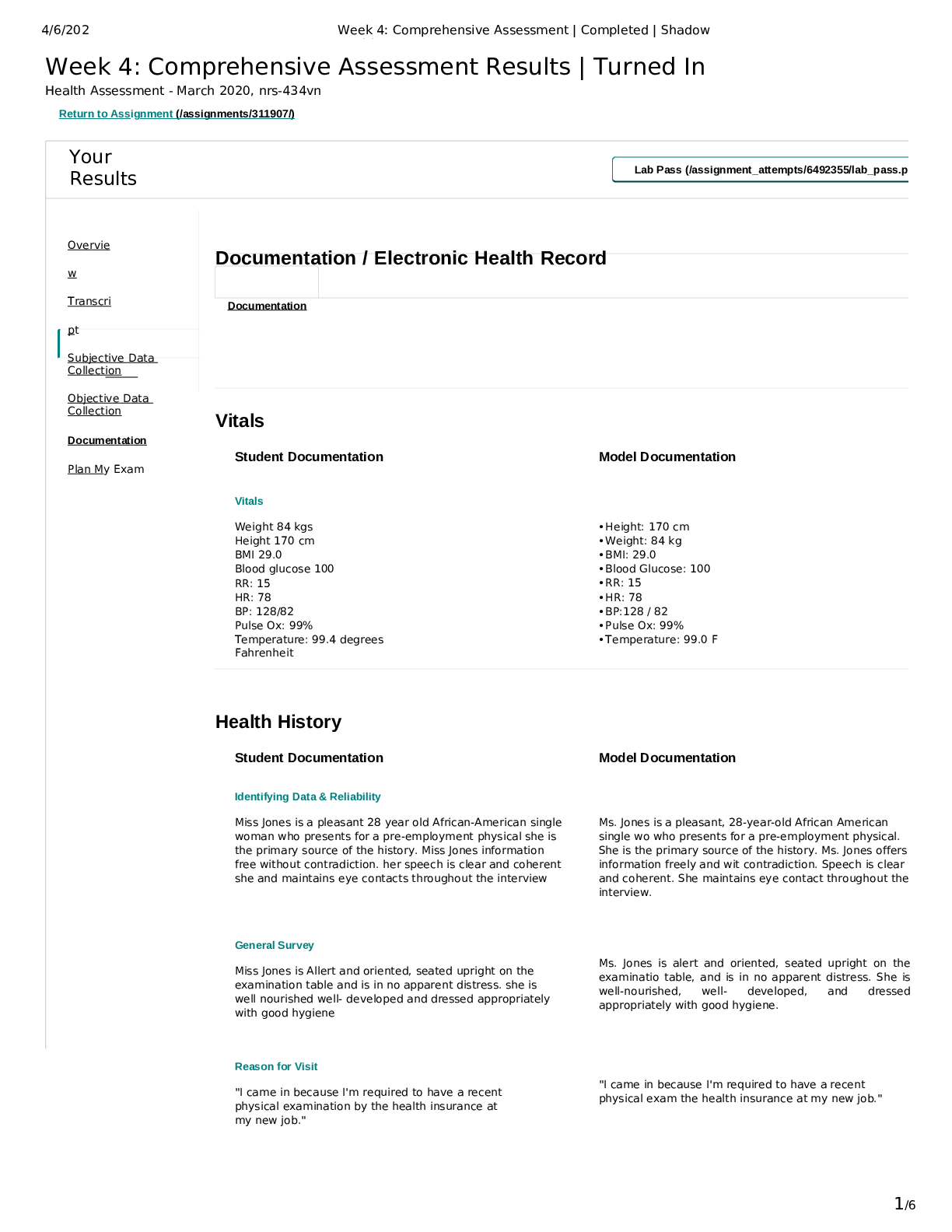 Preview image for Week 4_ Documention Comprehensive Assessment _ Completed _ Shadow Health
