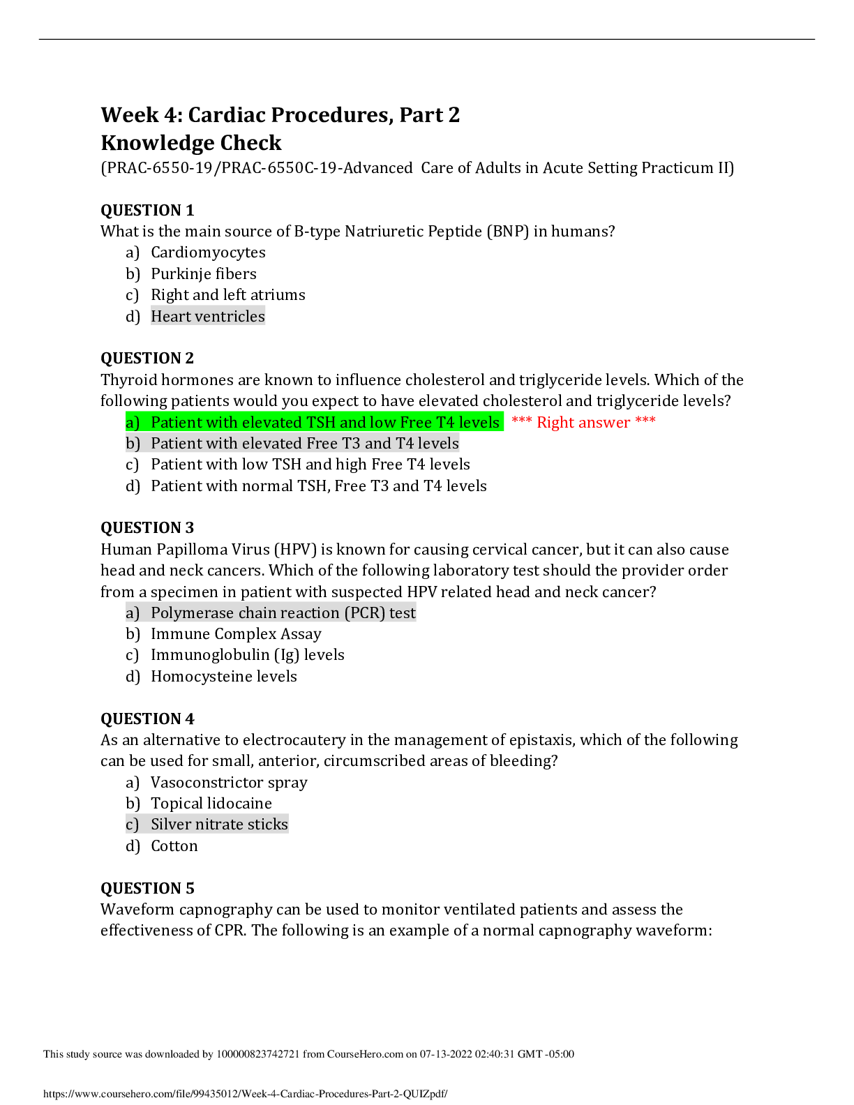 Preview of Week 4: Cardiac Procedures, Part 2 Knowledge Check (PRAC-6550-19/PRAC-6550C-19-Advanced Ca