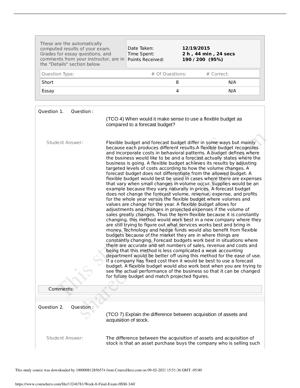 Preview of HSM 340 Week 8 Final Exam GRADED A