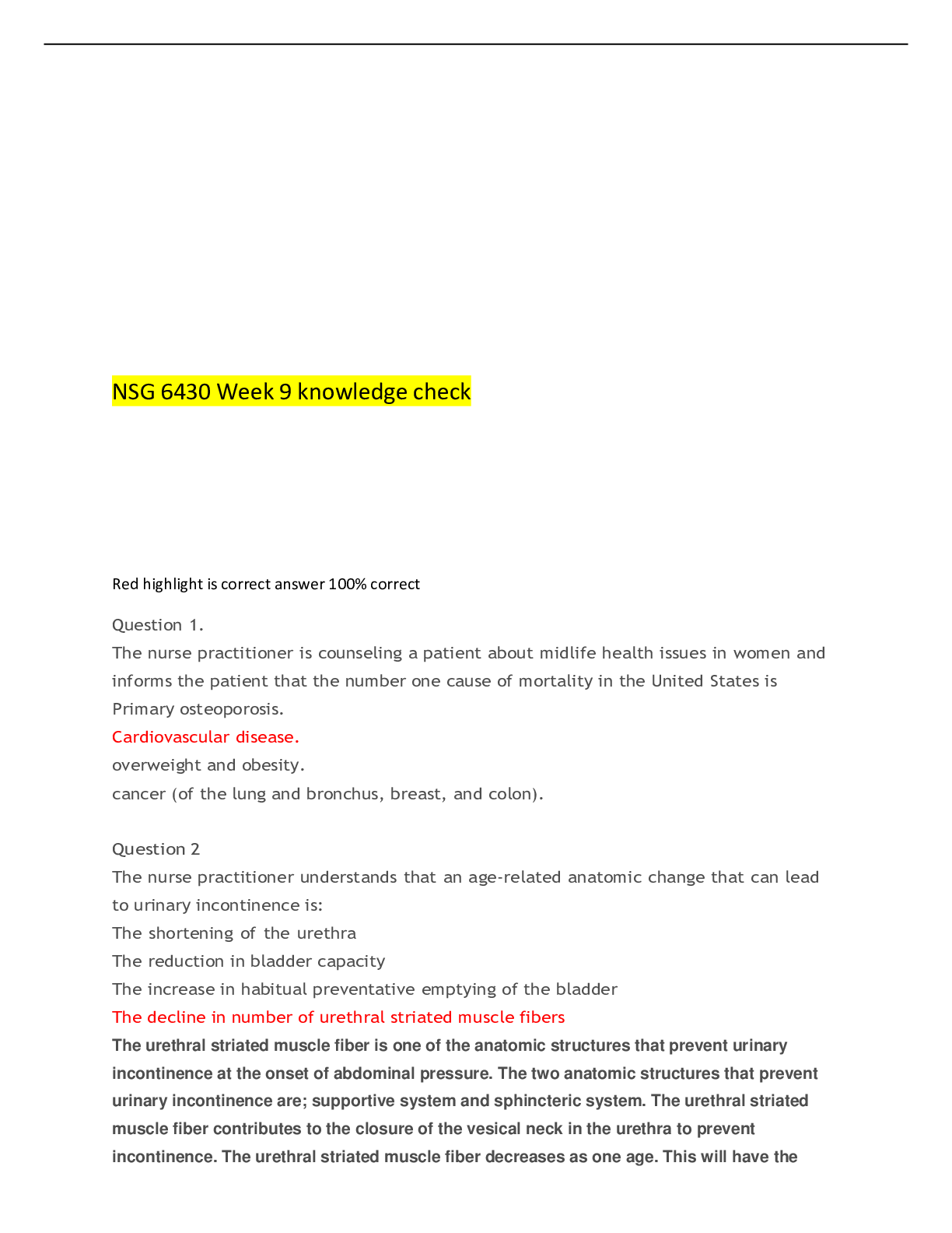 Preview of NSG 6430 Week 9 Knowledge Check-Question and Answers
