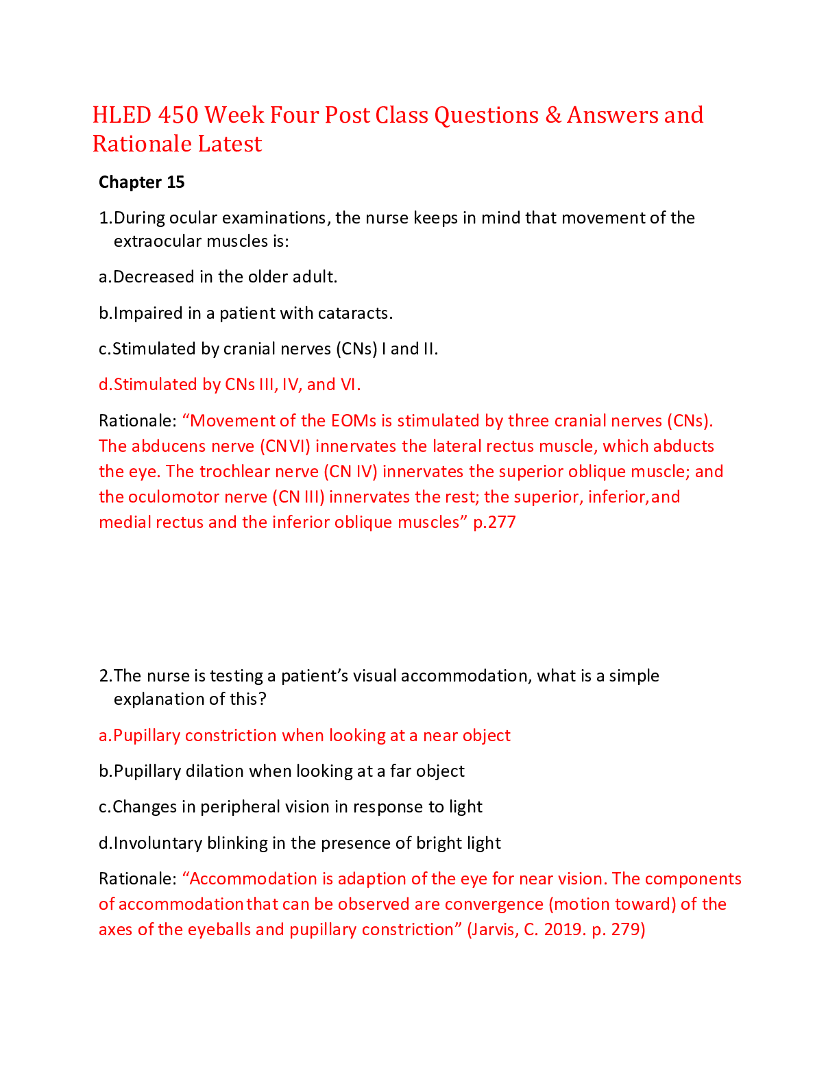 Preview image for HLED 450 Week Four Post Class Questions & Answers and Rationale Latest,100% CORRECT