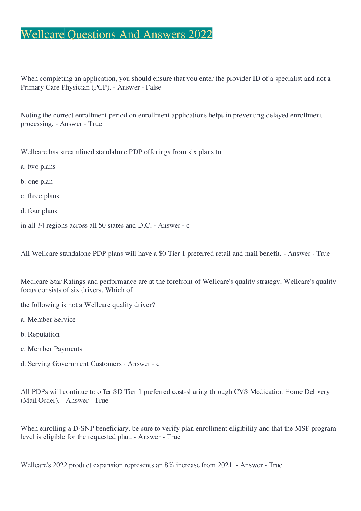 Preview image for Wellcare Questions And Answers 2022