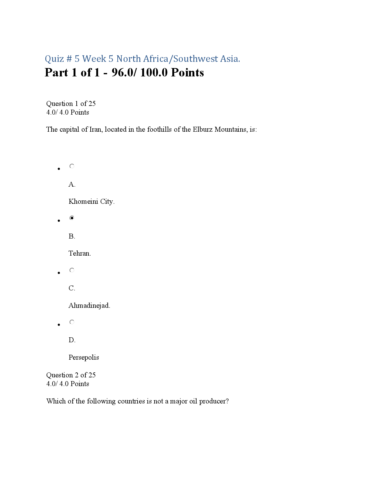 Recommended document preview for GEOG 101 Week 5 Quiz American Military University