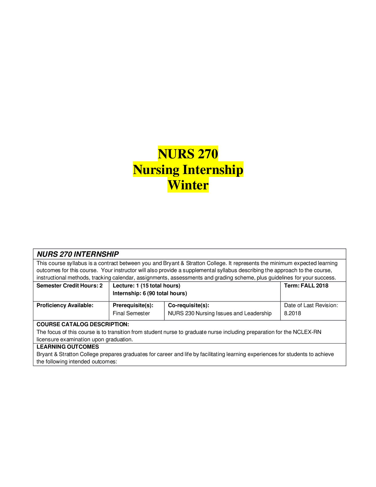 Preview image of NURS 270 Nursing Practicum and Capstone Project Winter Syllabus document