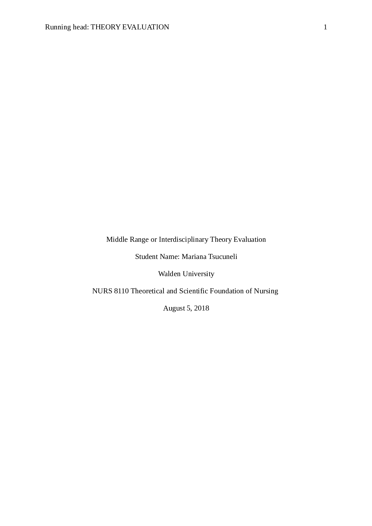 Preview image of Essay NURS 8110 Middle Range or Interdisciplinary Theory Evaluation document