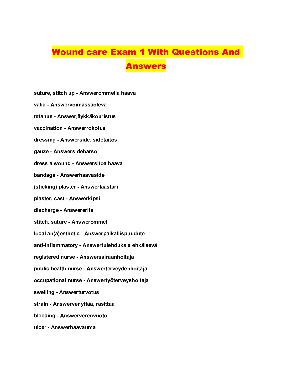 Wound care Exam 1 With Questions And Answers – Scholarfriends ...