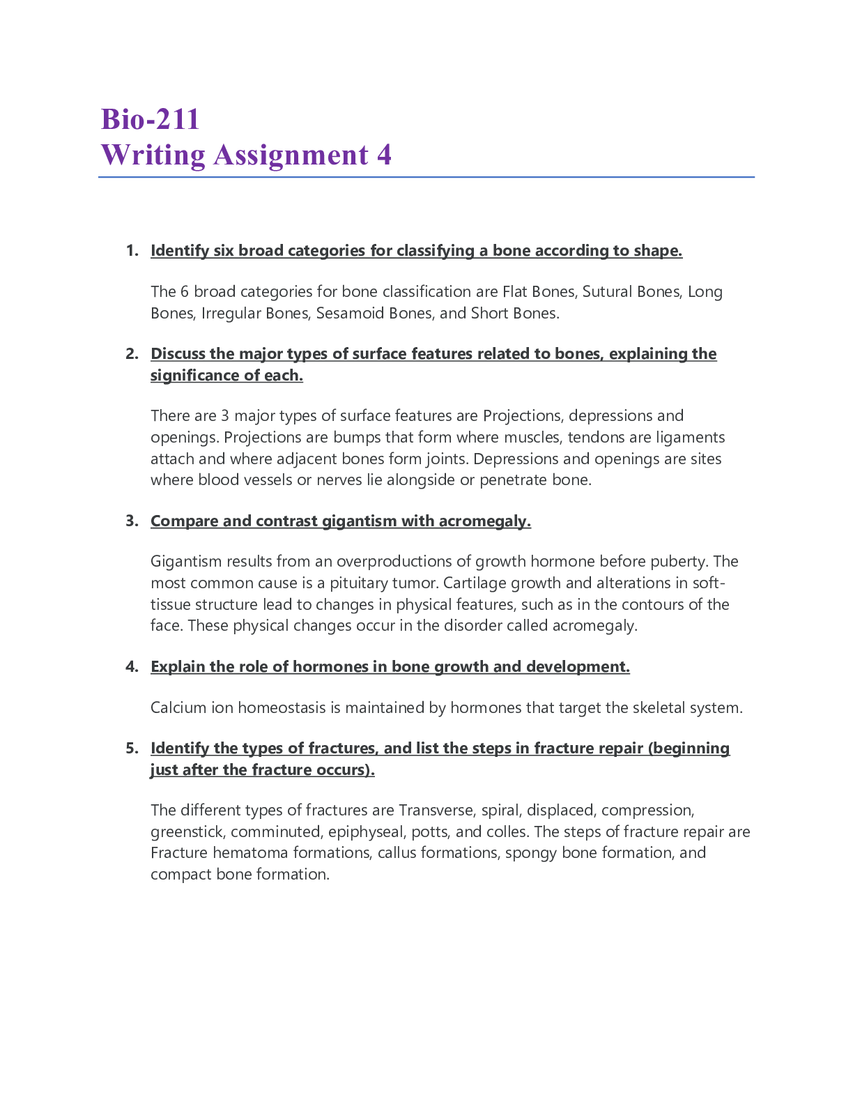 Preview image of Questions and Answers > Bio-211 Writing Assignment 4 document
